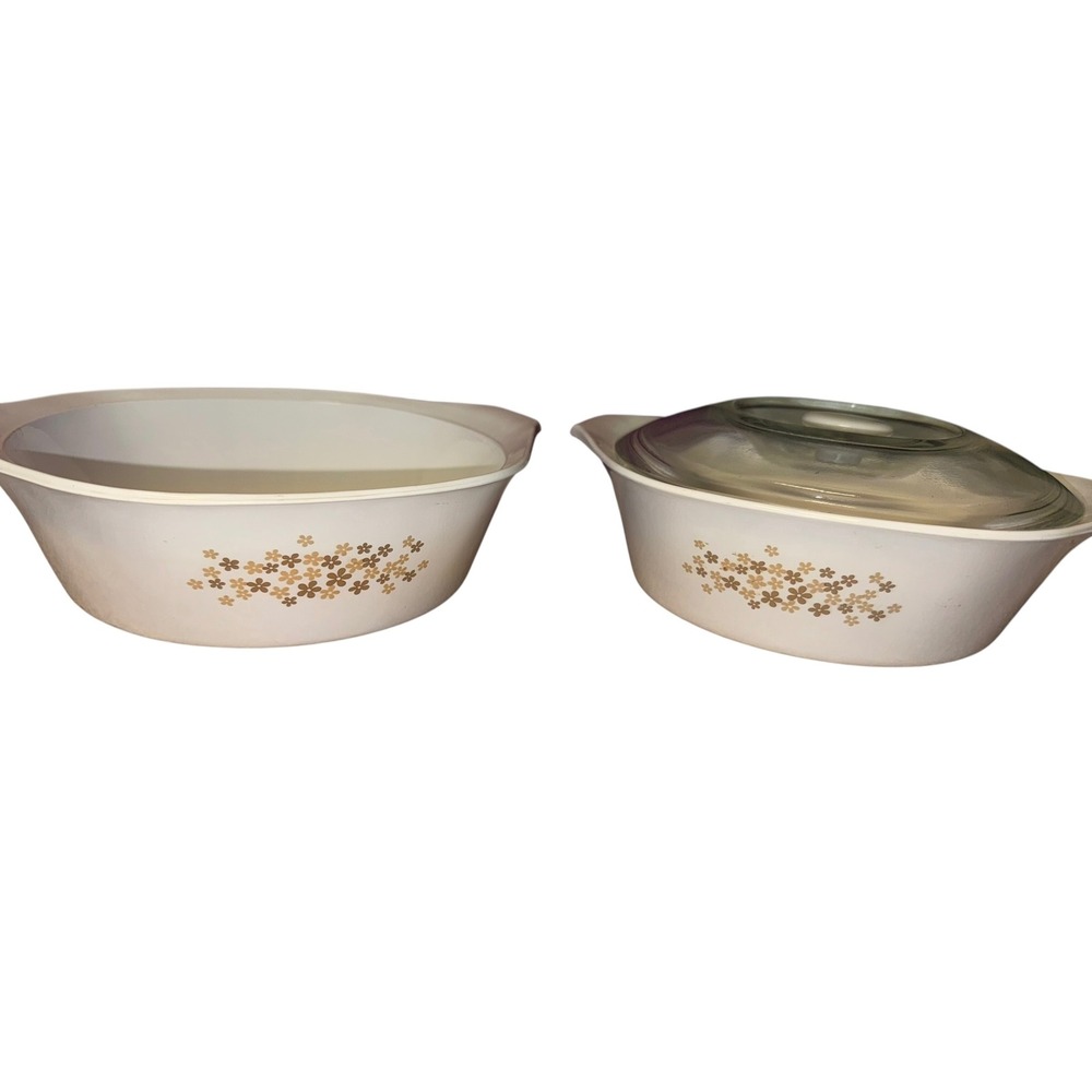 Libbey Casserole Dishes Set 2 Quart Floral Design Oven Safe Bakeware 1 Lid